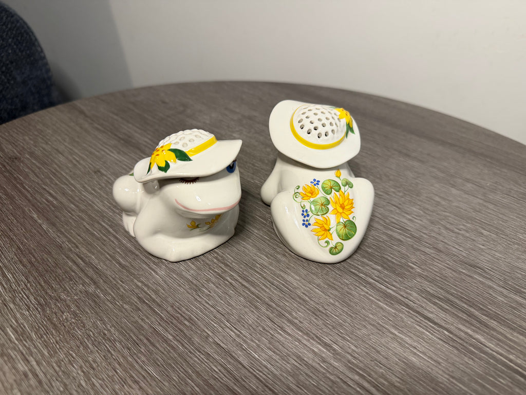 Vintage 1980 Avon Ceramarte Frog Salt and Pepper Shakers-Brazil-Pair