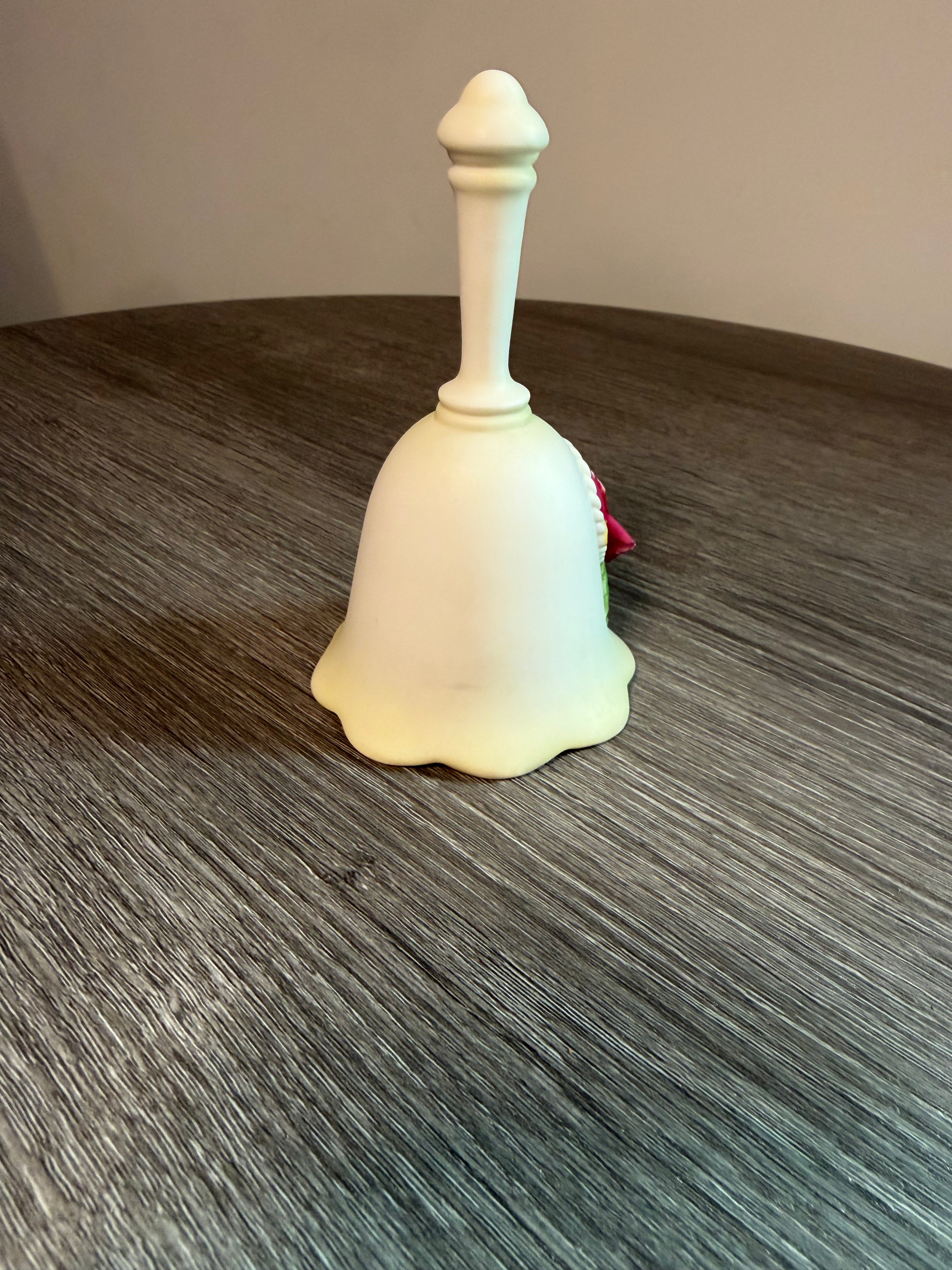 Porcelain Floral Bell with Applied Rose & Heart Clapper