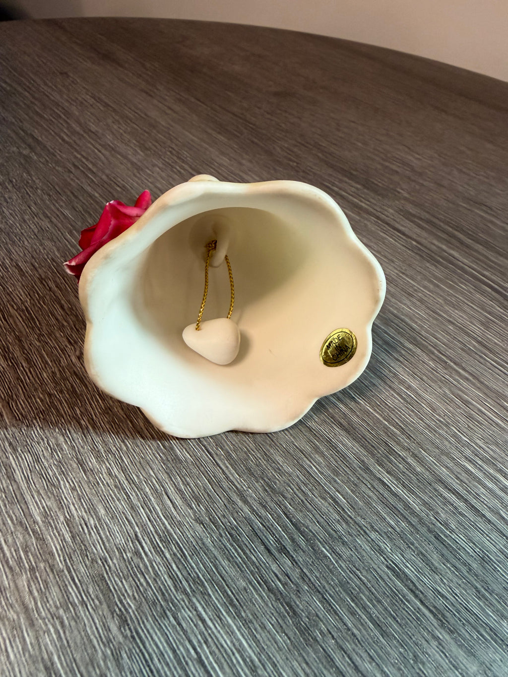 Porcelain Floral Bell with Applied Rose & Heart Clapper