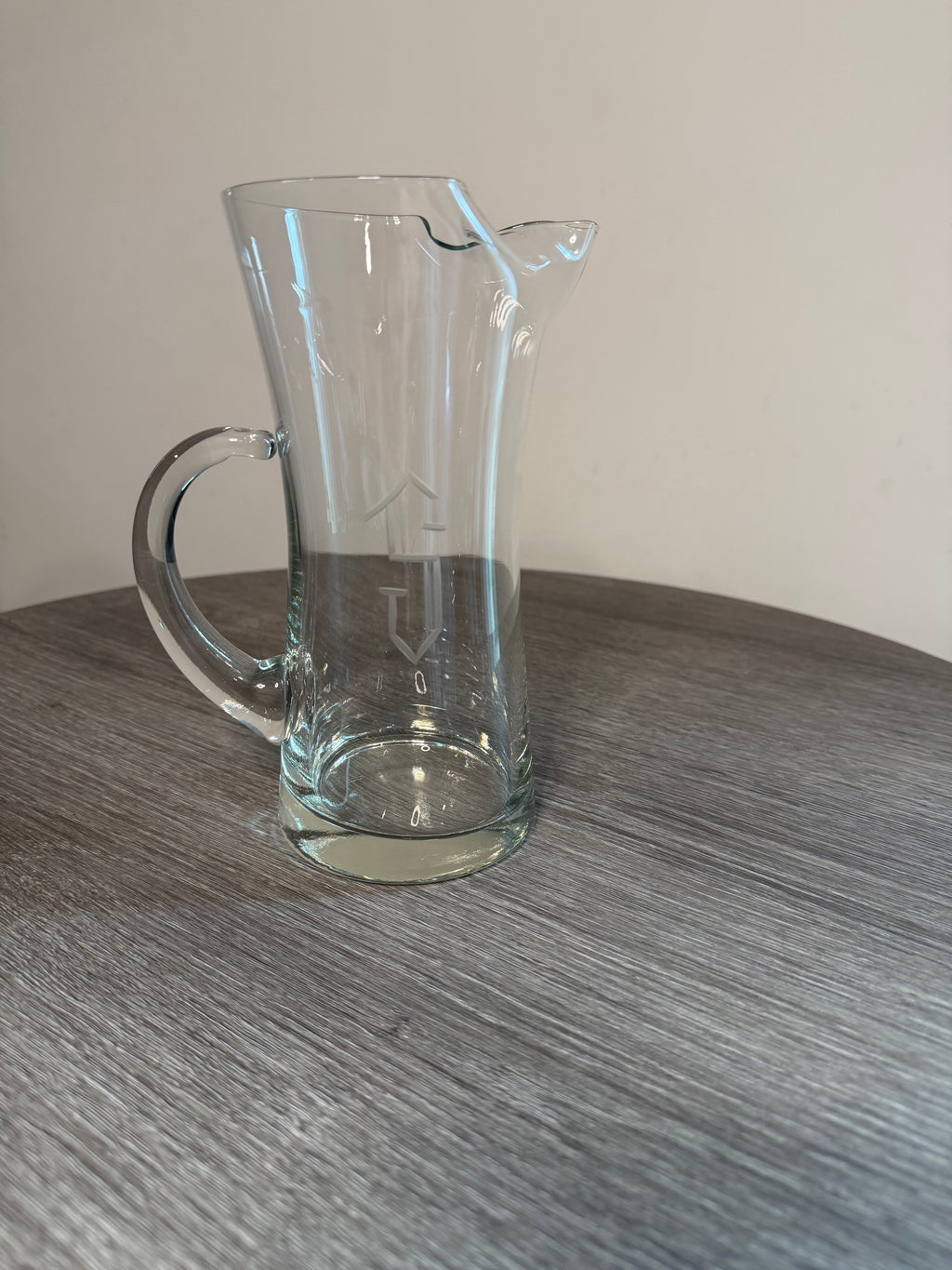 Vintage Etched Glass Curved Spout Pitcher – Monogrammed Cut S