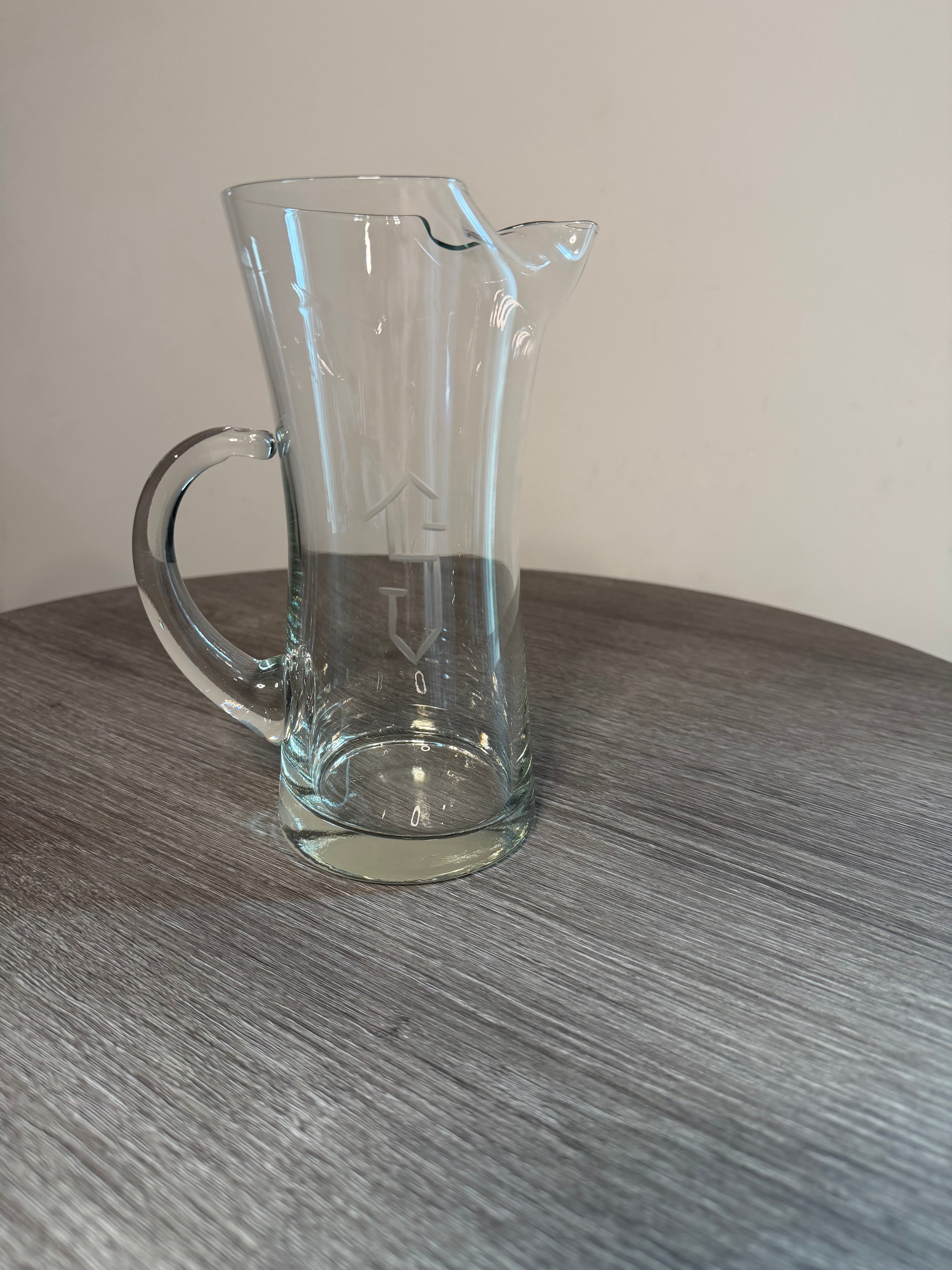 Vintage Etched Glass Curved Spout Pitcher – Monogrammed Cut S