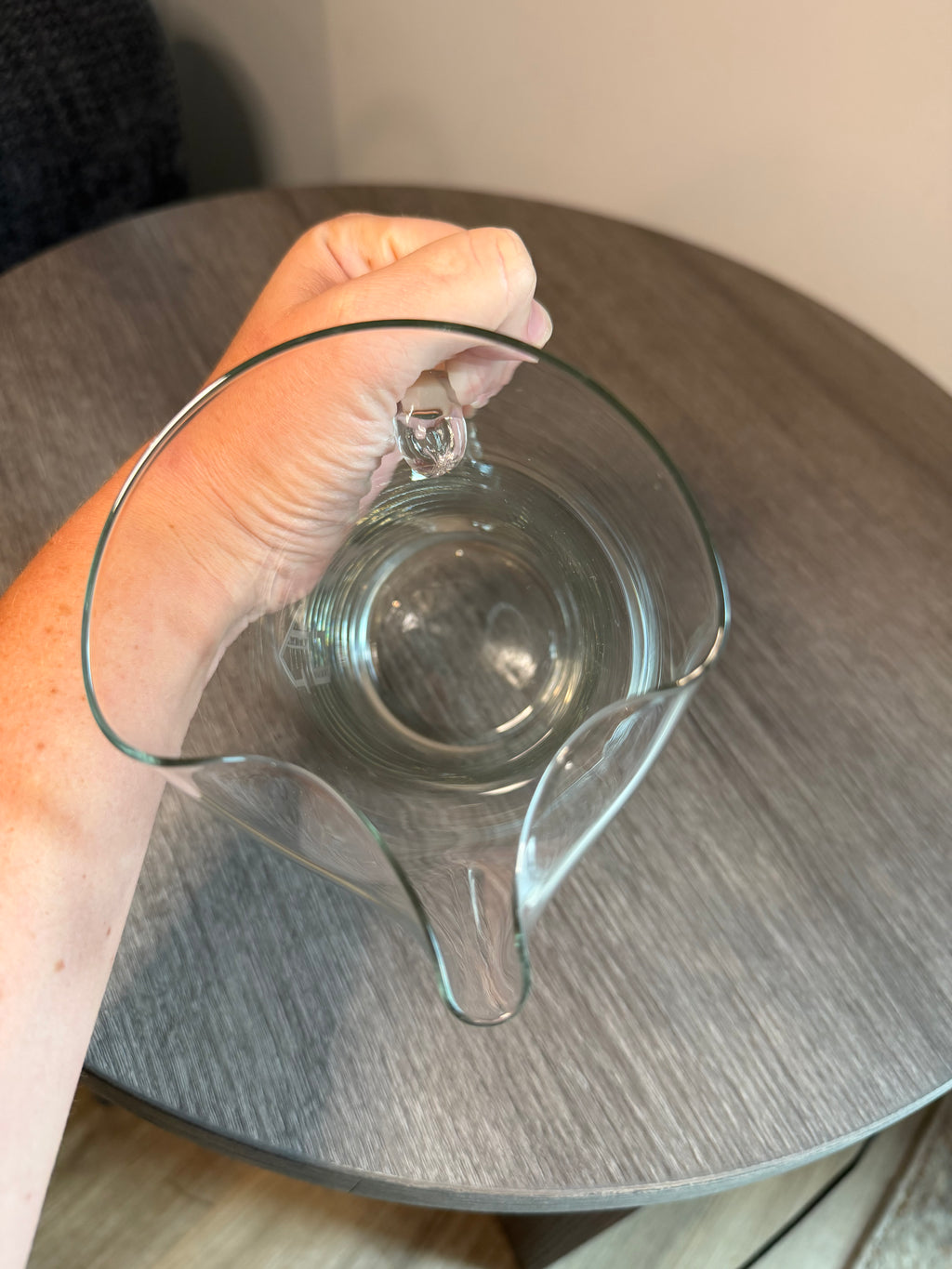 Vintage Etched Glass Curved Spout Pitcher – Monogrammed Cut S