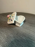 Vintage Porcelain Heart Trinket Box with Applied Flowers & Pierced Lid