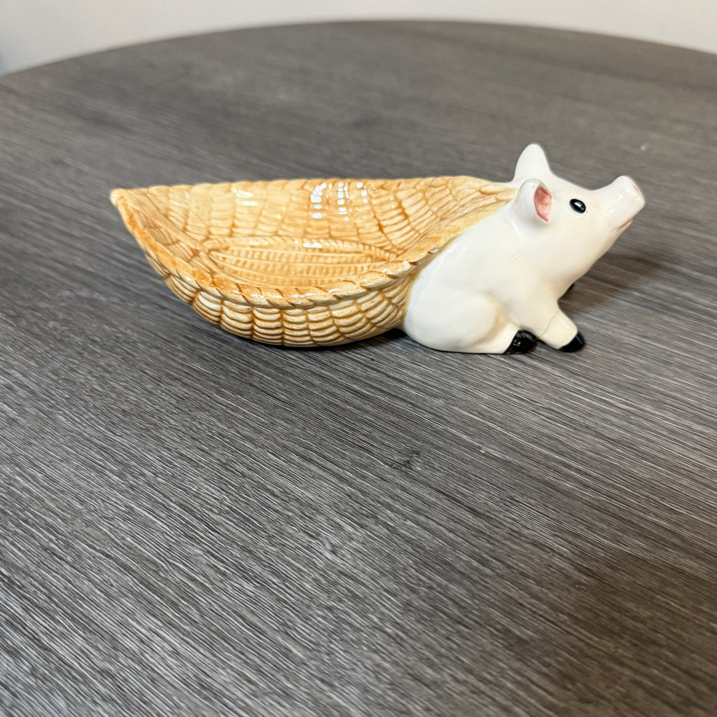 Vintage 1983 Howard Kaplan’s French Country Store Pig Basket Spoon Rest– Japan